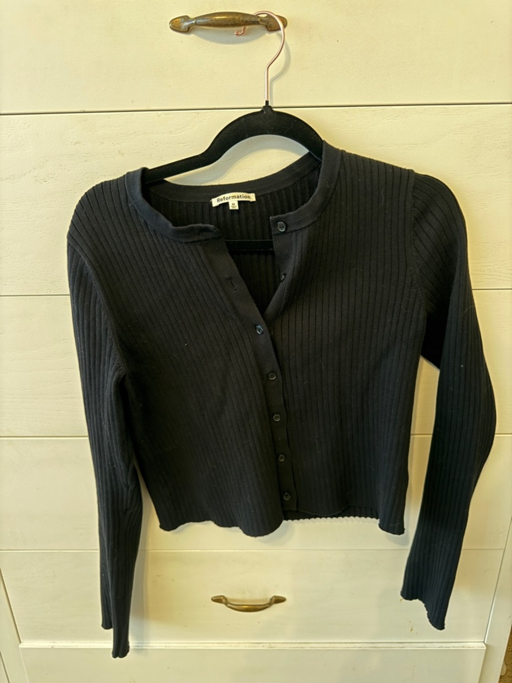 Reformation Black Ribbed Henley Cardigan